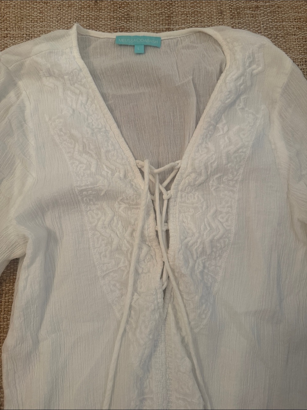 Melissa Odabash White Lace Up Pom Pom Trim Cover Up Large - Picture 3 of 7